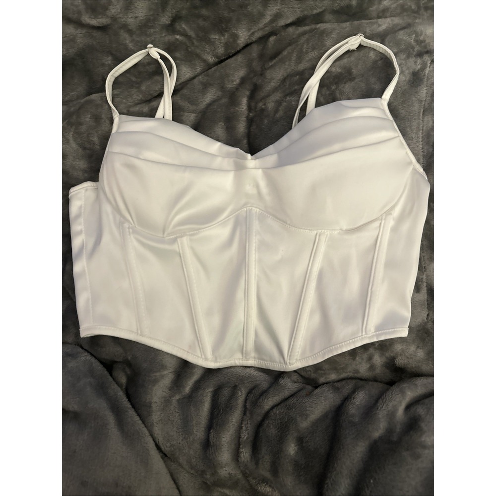MADRAG White Corset Bustier Crop Top Women's Zip Size S Front‎ Clubwear Festival - Picture 2 of 6